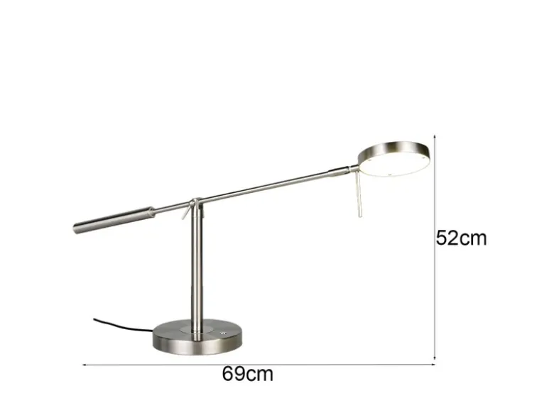 Moderne LED Schreibtischlampe MONZA dimmbar mit Schwenkarm, Silber Höhe 52cm