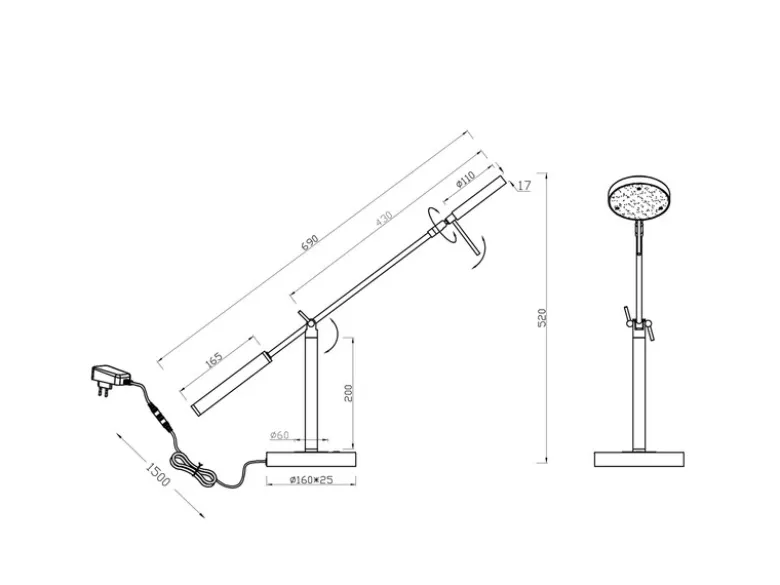 Moderne LED Schreibtischlampe MONZA dimmbar mit Schwenkarm, Silber Höhe 52cm