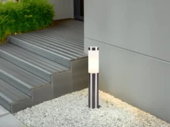 Moderne LED Sockelleuchte aus Edelstahl in Silber, Höhe 45cm