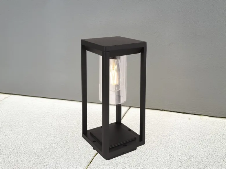 Moderne LED Sockelleuchte aus Druckguss Aluminium in Schwarz, Höhe 35cm