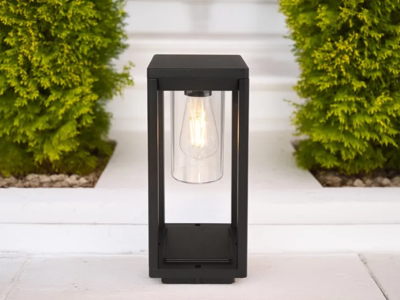 Moderne LED Sockelleuchte aus Druckguss Aluminium in Schwarz, Höhe 35cm