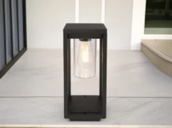 Moderne LED Sockelleuchte aus Druckguss Aluminium in Schwarz, Höhe 35cm