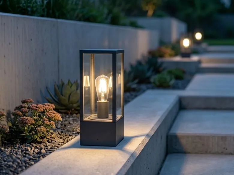 Moderne LED Sockelleuchte in Anthrazit mit Glas, Höhe 40cm