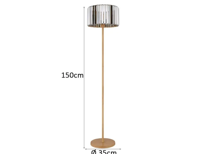 Moderne LED Stehlampe mit Lampenschirm aus Rauchglas Kristall, Höhe 150cm