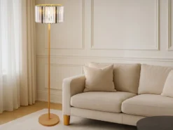 Moderne LED Stehlampe mit Lampenschirm aus Rauchglas Kristall, Höhe 150cm