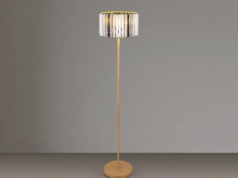 Moderne LED Stehlampe mit Lampenschirm aus Rauchglas Kristall, Höhe 150cm