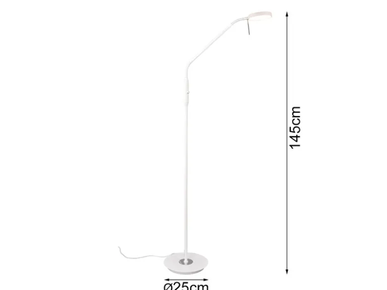 Moderne LED Stehlampe MONZA dimmbar mit Flexarm, Weiß, Höhe 145cm