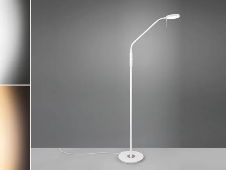 Moderne LED Stehlampe MONZA dimmbar mit Flexarm, Weiß, Höhe 145cm
