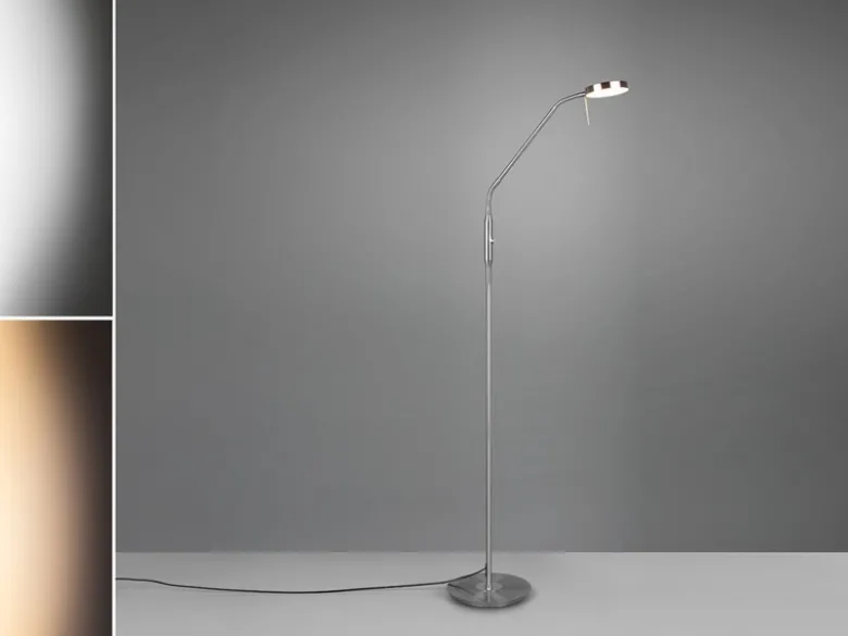 Moderne LED Stehlampe MONZA dimmbar mit Flexarm, Silber, Höhe 145cm
