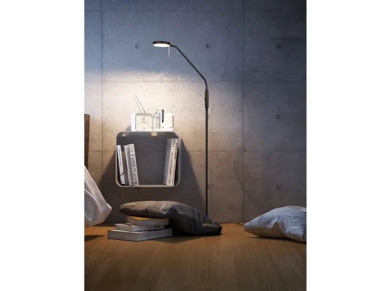 Moderne LED Stehlampe MONZA dimmbar mit Flexarm, Schwarz, Höhe 145cm