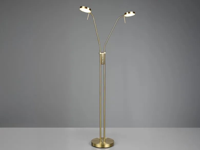 Moderne LED Stehlampe MONZA dimmbar, 2-flammig Messing, Höhe 160cm