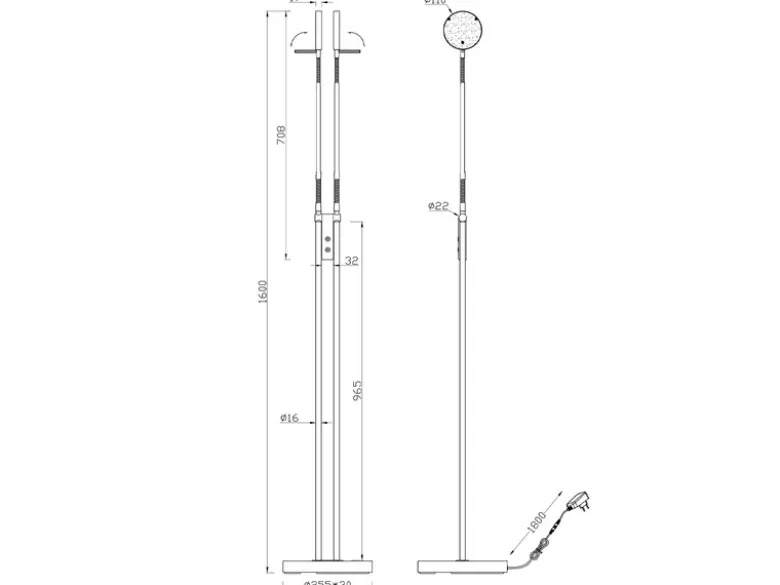Moderne LED Stehlampe MONZA dimmbar, 2-flammig Schwarz, Höhe 160cm