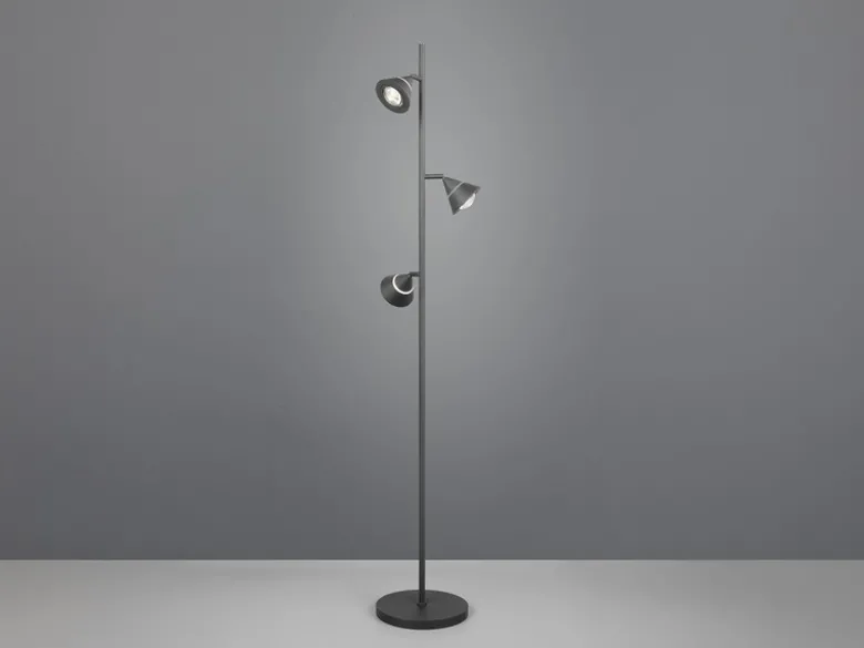 Moderne LED Stehlampe ROMEO dimmbar mit 3 Spots, Schwarz, Höhe 150cm