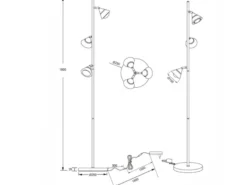 Moderne LED Stehlampe ROMEO dimmbar mit 3 Spots, Silber, Höhe 150cm