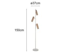 Moderne LED Stehleuchte Grau mit 3 schwenkbaren Spots Coffeefarbig, Höhe 150cm