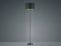 Moderne LED Stehleuchte mit Lampenschirm aus Stoff in Schwarz & Gold Höhe: 160cm