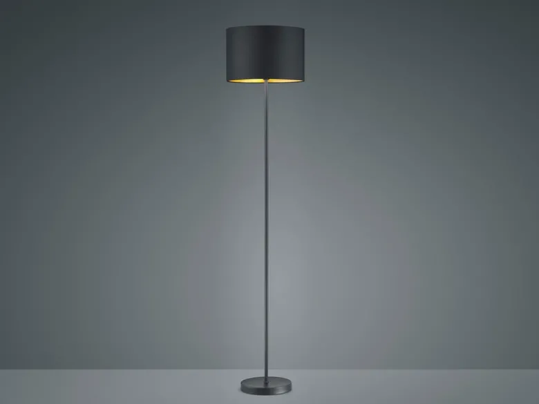 Moderne LED Stehleuchte mit Lampenschirm aus Stoff in Schwarz & Gold Höhe: 160cm