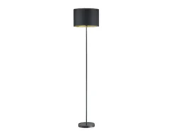Moderne LED Stehleuchte mit Lampenschirm aus Stoff in Schwarz & Gold Höhe: 160cm