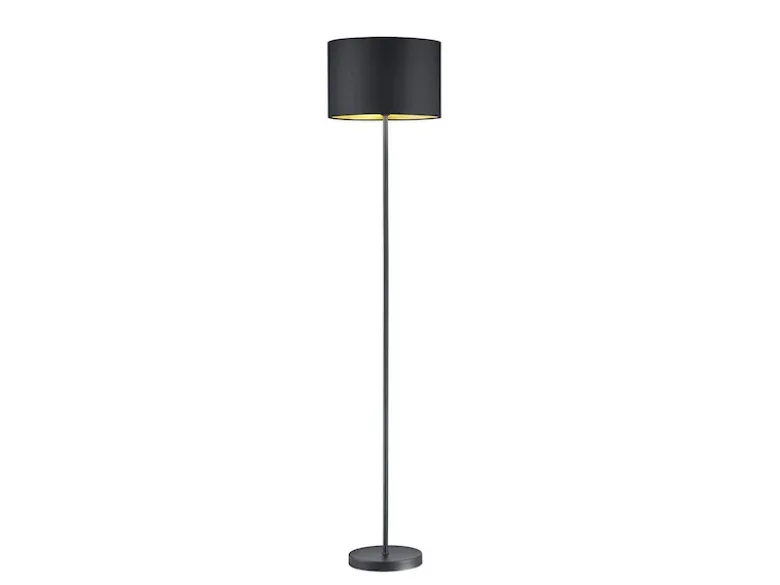 Moderne LED Stehleuchte mit Lampenschirm aus Stoff in Schwarz & Gold Höhe: 160cm