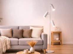 Moderne LED Stehleuchte mit 3 schwenkbaren Spots, Weiß, Höhe 150cm