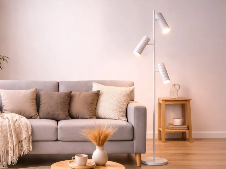 Moderne LED Stehleuchte mit 3 schwenkbaren Spots, Weiß, Höhe 150cm