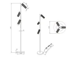 Moderne LED Stehleuchte mit 3 schwenkbaren Spots, Weiß, Höhe 150cm