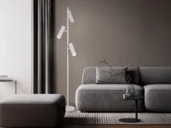 Moderne LED Stehleuchte mit 3 schwenkbaren Spots, Hellgrau, Höhe 150cm