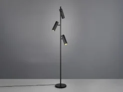 Moderne LED Stehleuchte mit 3 schwenkbaren Spots, Schwarz, Höhe 150cm
