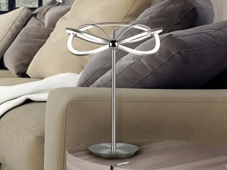 Moderne LED Tischlampe CHARIVARI Silber matt, Höhe 50cm