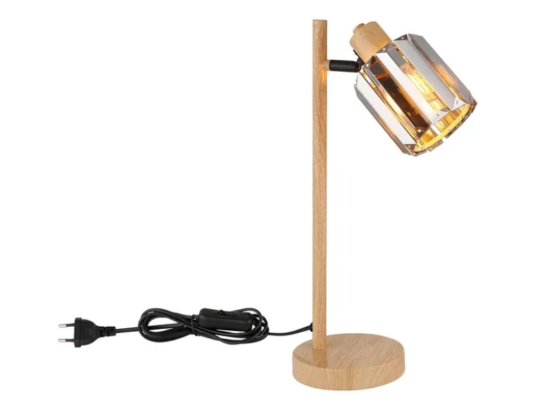 Moderne LED Tischlampe mit Lampenschirm aus Rauchglas Kristall, Höhe 40cm