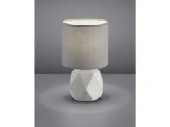 Moderne LED Tischleuchte Beton mit rundem Stofflampenschirm in Grau, Höhe 28cm