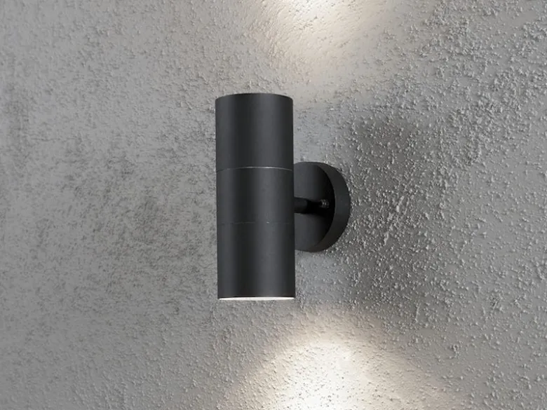 Moderne LED Up-Down Außenwandleuchte, Höhe 19,5cm, Aluminium Schwarz