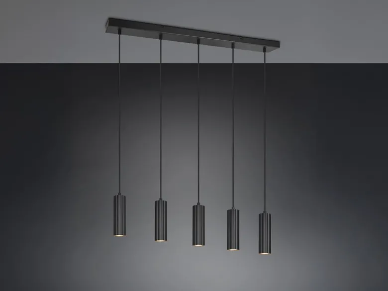 Moderne Pendelleuchte SOKA 5-flammig aus Metall Schwarz, Breite 85cm
