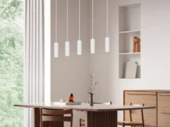 Moderne Pendelleuchte SOKA 5-flammig aus Metall Weiß, Breite 85cm