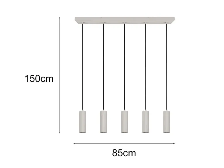 Moderne Pendelleuchte SOKA 5-flammig aus Metall Hellgrau, Breite 85cm