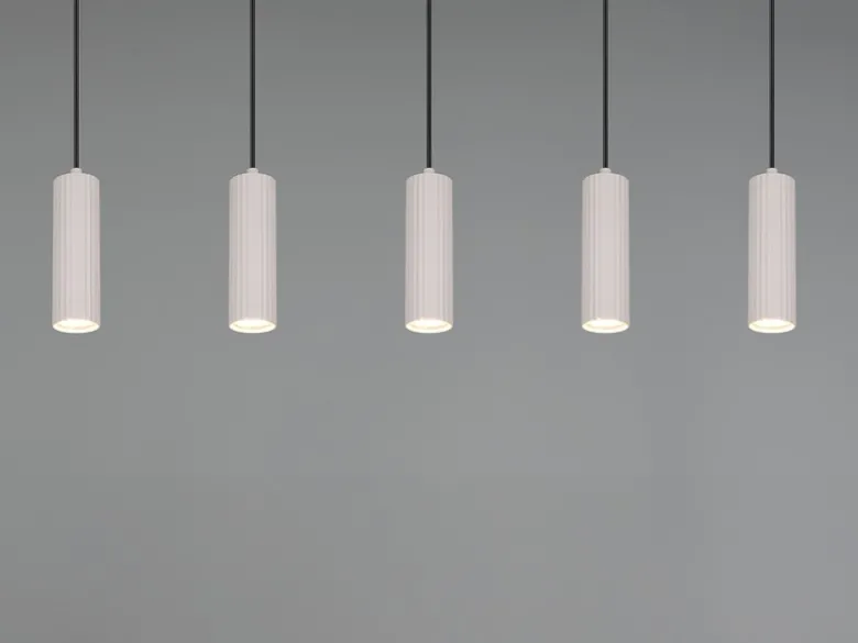 Moderne Pendelleuchte SOKA 5-flammig aus Metall Hellgrau, Breite 85cm