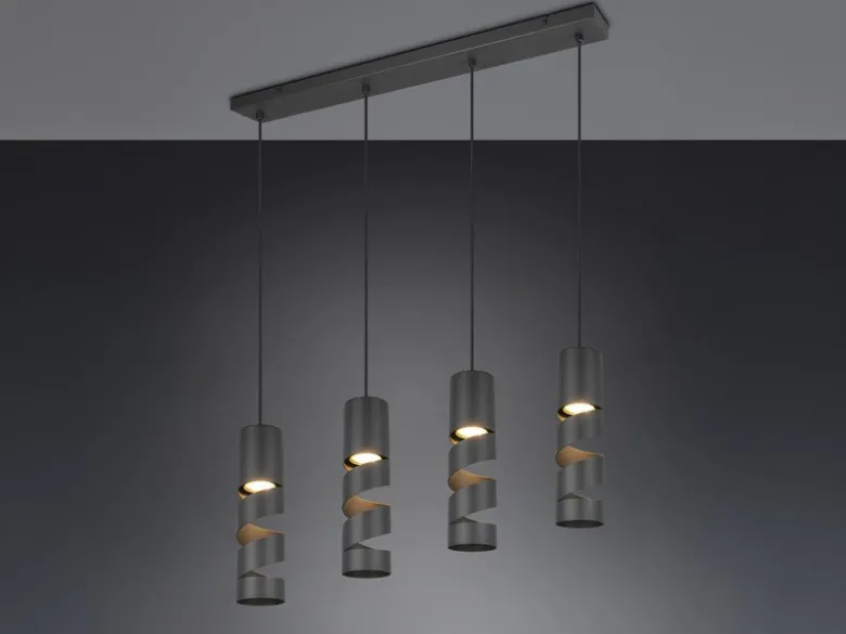 Moderne Pendelleuchte STREAM 4-flammig aus Metall in Schwarz, Breite 80cm