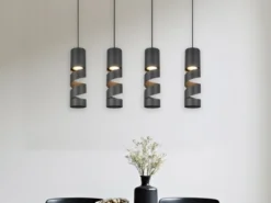 Moderne Pendelleuchte STREAM 4-flammig aus Metall in Schwarz, Breite 80cm