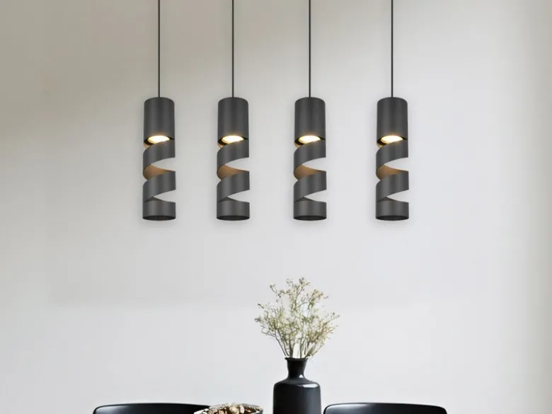 Moderne Pendelleuchte STREAM 4-flammig aus Metall in Schwarz, Breite 80cm