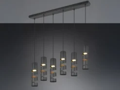 Moderne Pendelleuchte STREAM 6-flammig aus Metall in Schwarz, Breite 100cm