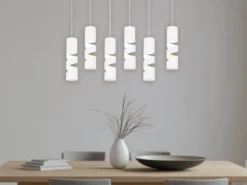 Moderne Pendelleuchte STREAM 6-flammig aus Metall in Weiß, Breite 100cm