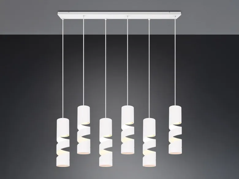 Moderne Pendelleuchte STREAM 6-flammig aus Metall in Weiß, Breite 100cm