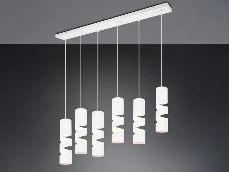 Moderne Pendelleuchte STREAM 6-flammig aus Metall in Weiß, Breite 100cm