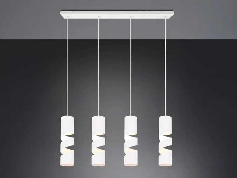 Moderne Pendelleuchte STREAM 4-flammig aus Metall in Weiß, Breite 80cm