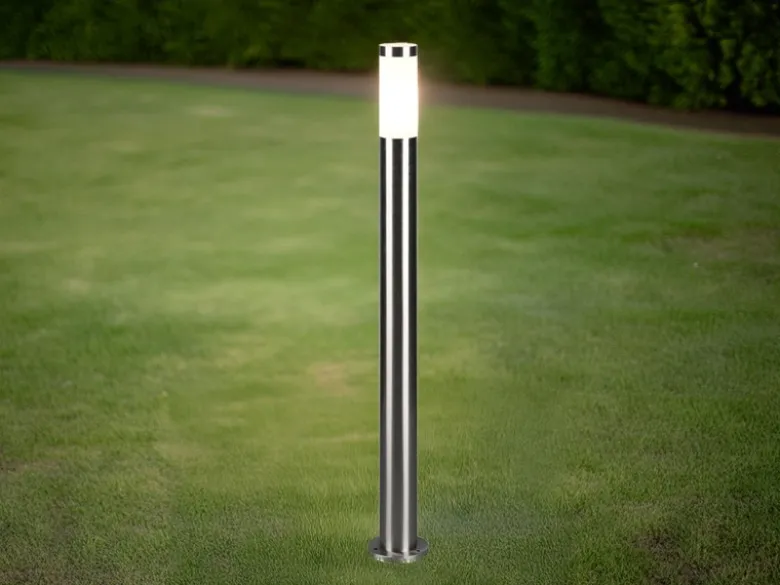Moderne Pollerleuchte TRIOTO aus Edelstahl in Silber, Höhe 80cm