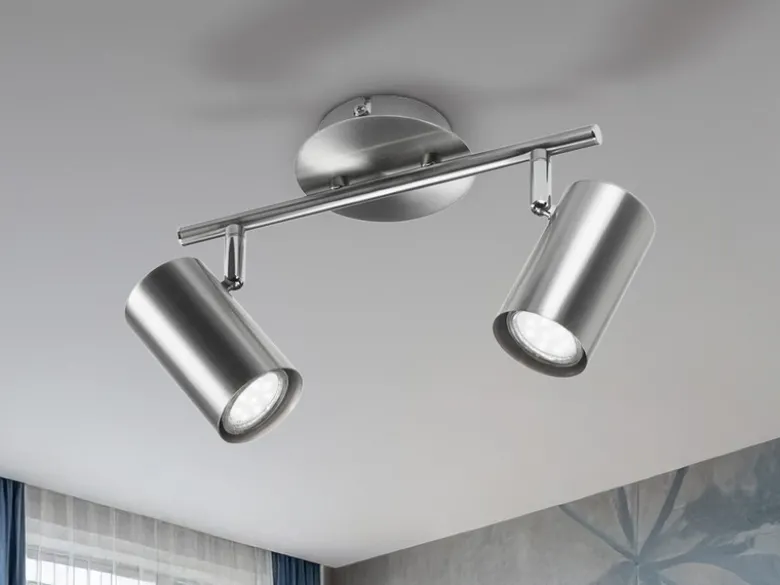 Moderner Deckenstrahler FAINAS 2-flammig Silber mit GU10 LED, Breite 32,5cm