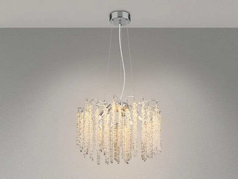 Moderner Kronleuchter LAVERNE Silber Chrom mit Glas Kristall Ø 50cm