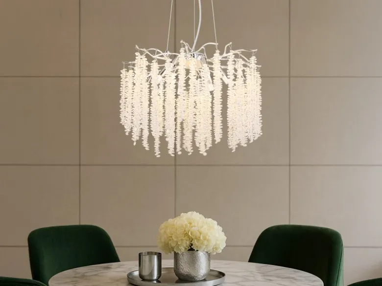 Moderner Kronleuchter LAVERNE Silber Chrom mit Glas Kristall Ø 50cm