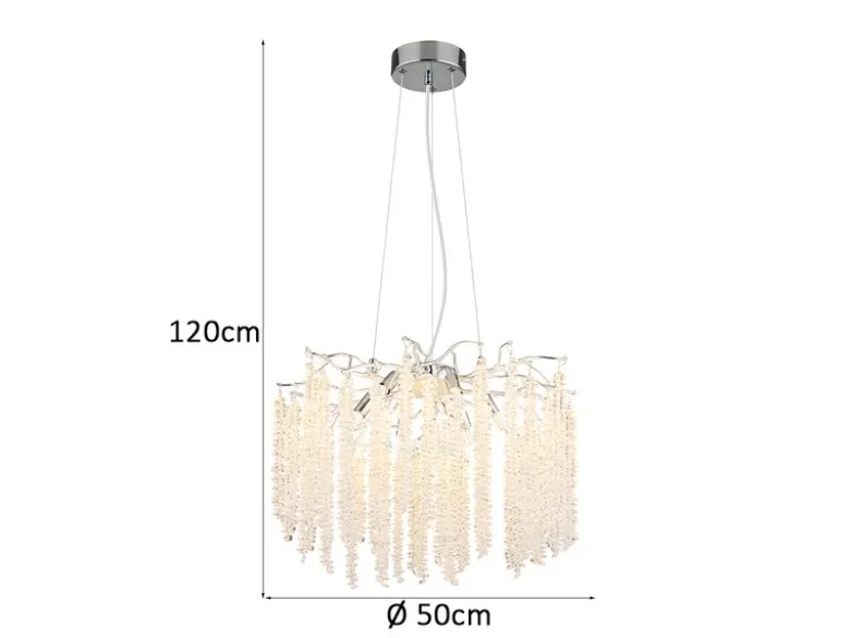 Moderner Kronleuchter LAVERNE Silber Chrom mit Glas Kristall Ø 50cm