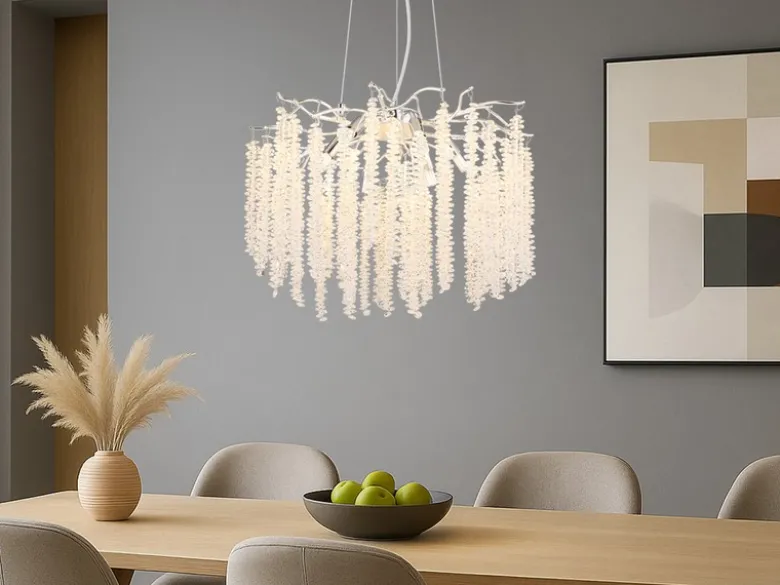 Moderner Kronleuchter LAVERNE Silber Chrom mit Glas Kristall Ø 50cm